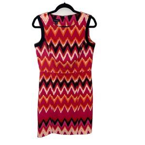 B-Design Geometric Pink Dress with Black Trim Size 10